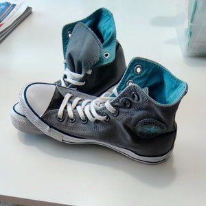 High Top Converse Chuck Taylor Sneakers with Navy and Sky Blue Accents